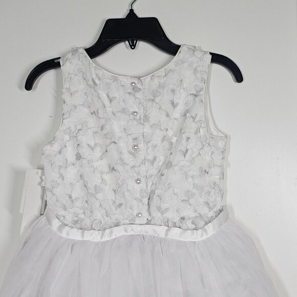 Badgley Mischka Girls White Floral Lace Tulle Dress W/ Satin Bow 2Pc Set Size 8 - Picture 10 of 14